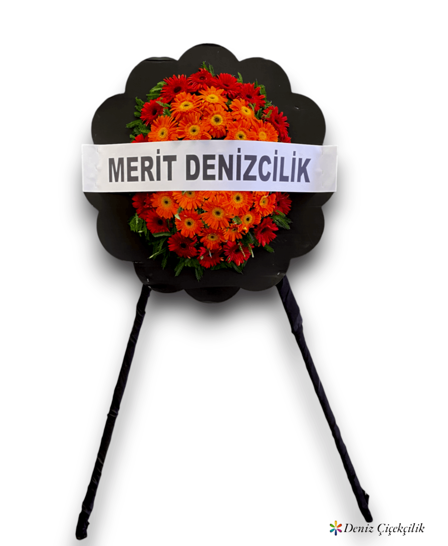 Turuncu Ve Kırmızı Gerberalar Tek Katlı Çelenk