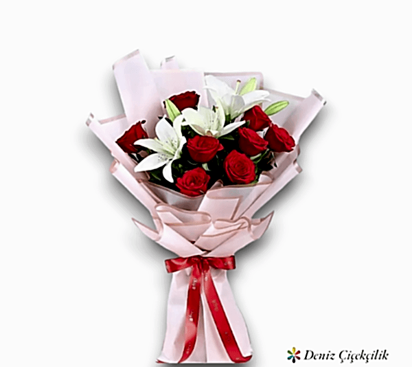 Kırmızı Gül ve Lİlyum buketi