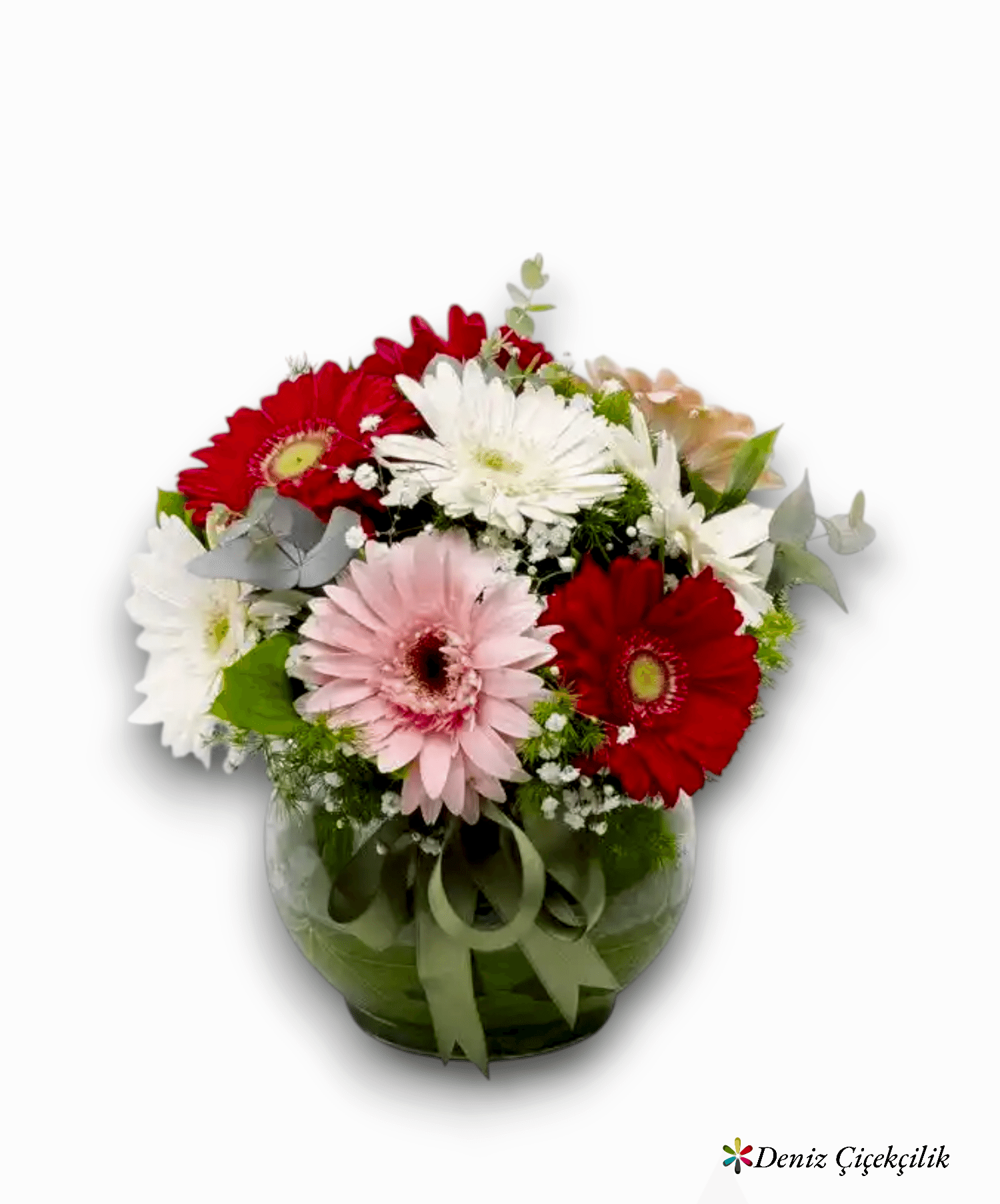 Cam Fanus Rengarenk Gerbera Aranjmanı